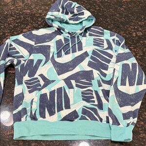 Nike Men's Abstract Hoodie - Teal and Navy